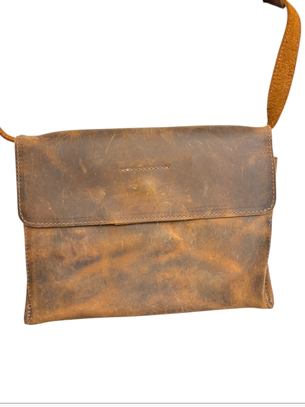 Hide and drink brown rustic leather crossbody bag unisex